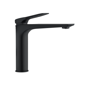 High Basin Mixer Tap with 35mm Ceramic Cartridge, Plastic Aerator (6L/Min Flow Rate), Two 35cm*1/2 Flexible Hoses, No Pop-Up Waste, Matte Black, with Large Plastic Fixing Set Ma